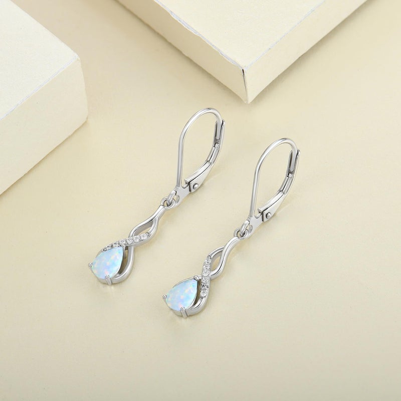 YL 925 Sterling Silver Infinity Dangle Drop Earrings Twisted Leverback Earrings Teardrop Created Opal Jewelry for Women - Image 5