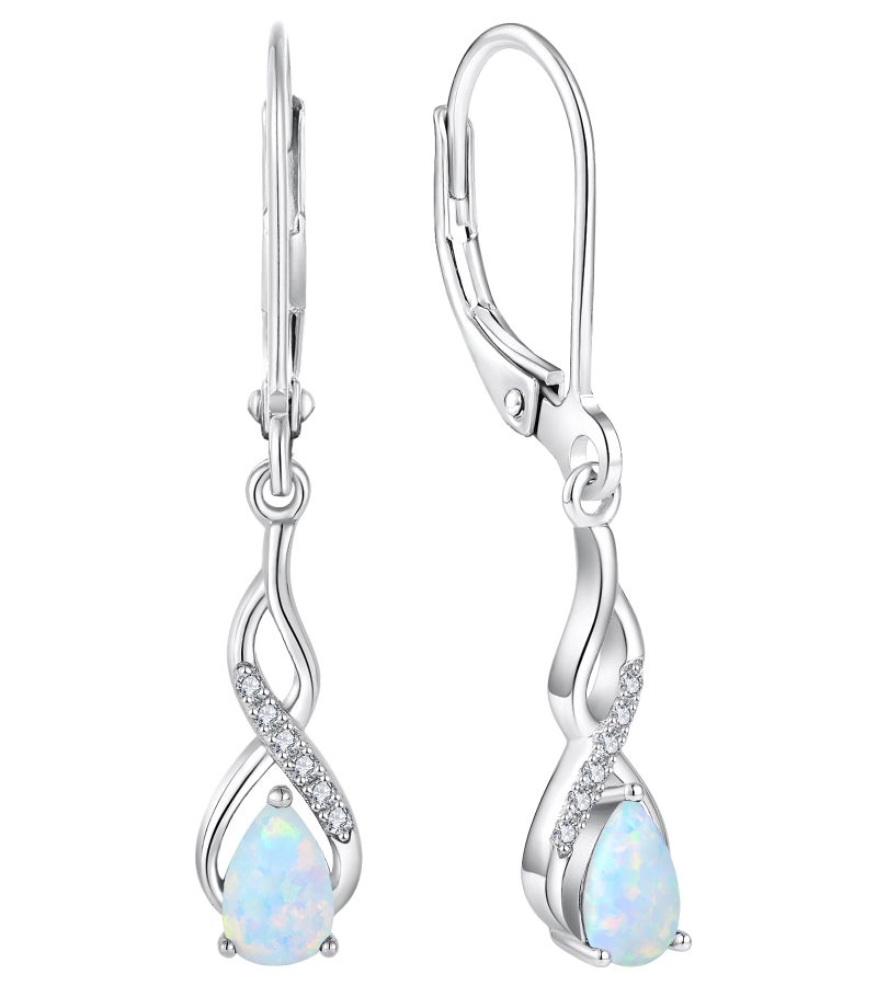 YL 925 Sterling Silver Infinity Dangle Drop Earrings Twisted Leverback Earrings Teardrop Created Opal Jewelry for Women - Image 1
