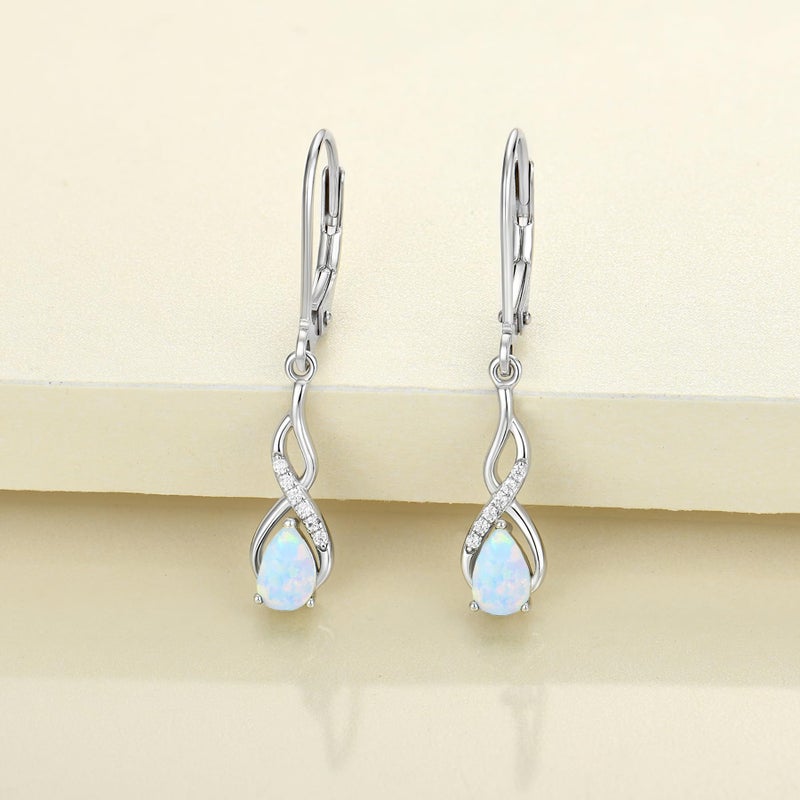YL 925 Sterling Silver Infinity Dangle Drop Earrings Twisted Leverback Earrings Teardrop Created Opal Jewelry for Women - Image 4