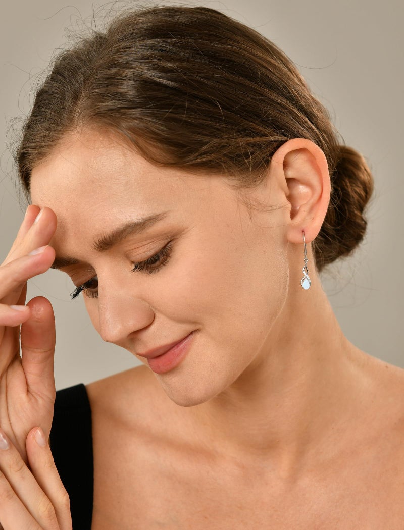 YL 925 Sterling Silver Infinity Dangle Drop Earrings Twisted Leverback Earrings Teardrop Created Opal Jewelry for Women - Image 2