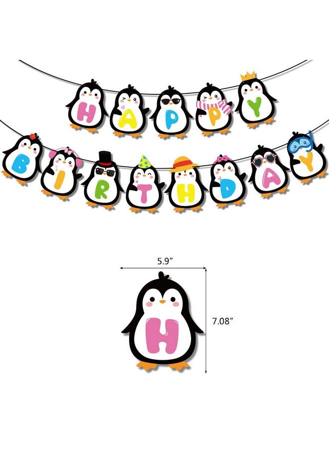 Kinyanco Penguin Birthday Party Decoration Set 2Pcs Penguin Happy Birthday Banner With 16Pcs Penguin Cake & Cupcake Topper Cute Cartoon Penguin Theme Party Supplies Baby Shower Penguin Party Decor Cake Decor - Image 2