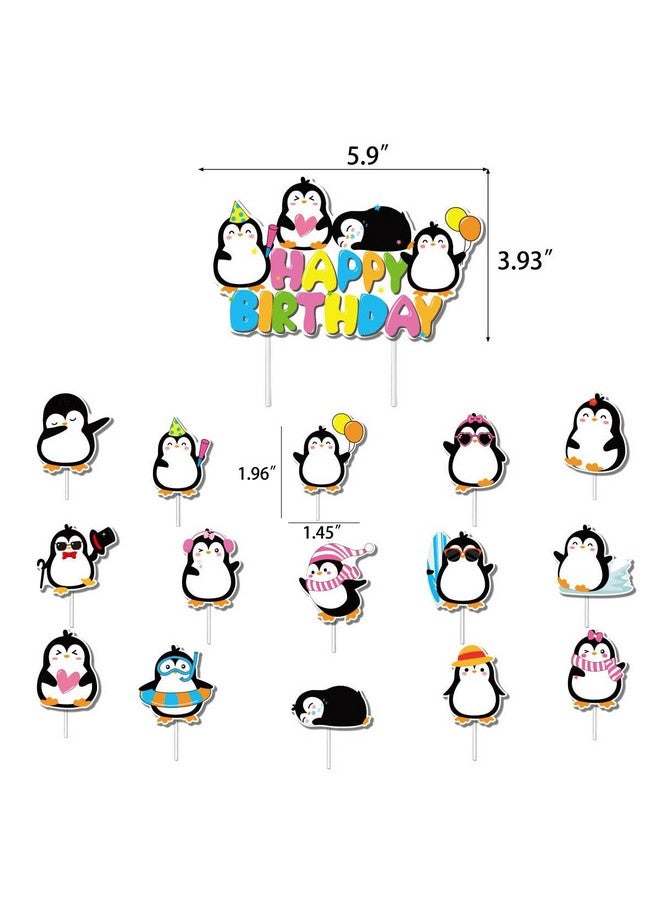 Kinyanco Penguin Birthday Party Decoration Set 2Pcs Penguin Happy Birthday Banner With 16Pcs Penguin Cake & Cupcake Topper Cute Cartoon Penguin Theme Party Supplies Baby Shower Penguin Party Decor Cake Decor - Image 3