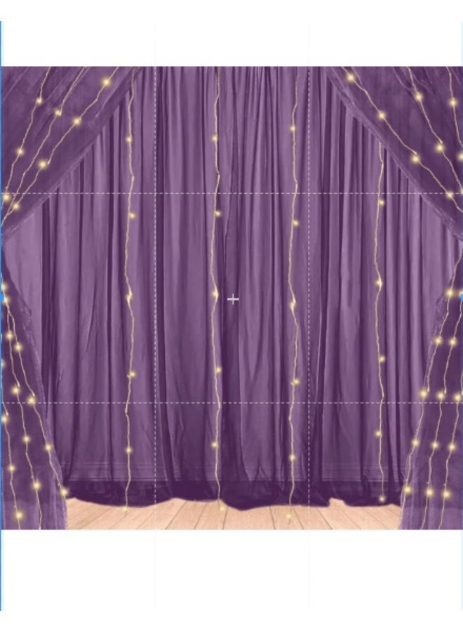 1iAM 6pcs Purple Decoration Net Light Combo 4pcs Large Stitched with Ribbon Nylon Made Reusable Soft Wrinkled Free 85x5ft Each Backdrop Net 2pcs 11m Long Rice Light for Party Decoration