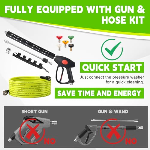 M MINGLE Pressure Washer Hose and Gun Kit 25 FT Power Washer Hose with 5 Nozzle Tips and M2214mm Fitting Replacement for Ryobi Simpson Craftsman - Image 3