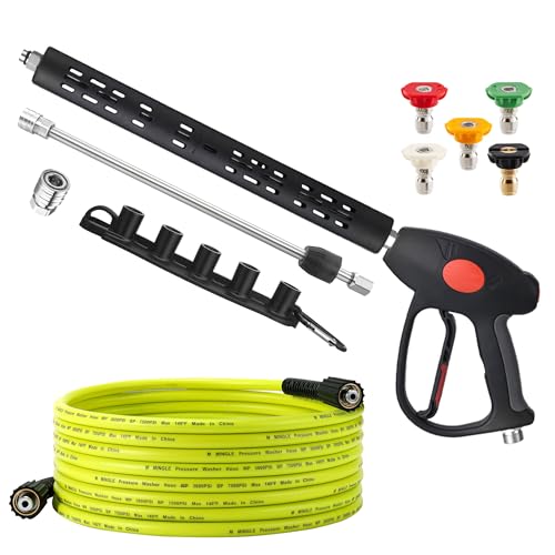 M MINGLE Pressure Washer Hose and Gun Kit 25 FT Power Washer Hose with 5 Nozzle Tips and M2214mm Fitting Replacement for Ryobi Simpson Craftsman - Image 1