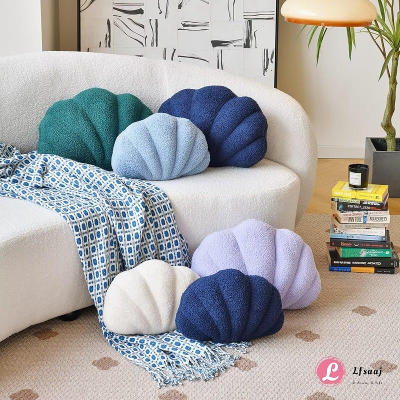 Lfsaaj Lavender Seashell Throw Pillows, Shell Shaped Throw Pillows, 13 Inch Soft Home Decorative Pillow Plush Cushion for Bed Couch Living Sofa Room Decor Accent Throw Pillow - Image 4