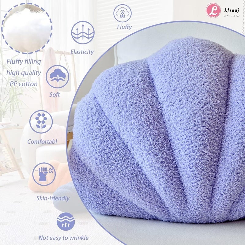 Lfsaaj Lavender Seashell Throw Pillows, Shell Shaped Throw Pillows, 13 Inch Soft Home Decorative Pillow Plush Cushion for Bed Couch Living Sofa Room Decor Accent Throw Pillow - Image 2