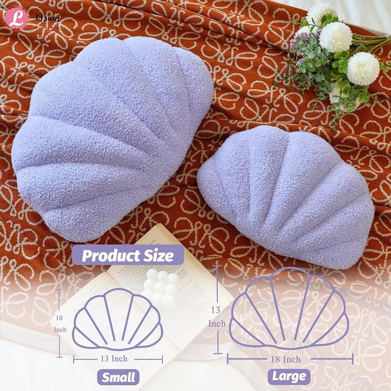 Lfsaaj Lavender Seashell Throw Pillows, Shell Shaped Throw Pillows, 13 Inch Soft Home Decorative Pillow Plush Cushion for Bed Couch Living Sofa Room Decor Accent Throw Pillow - Image 3