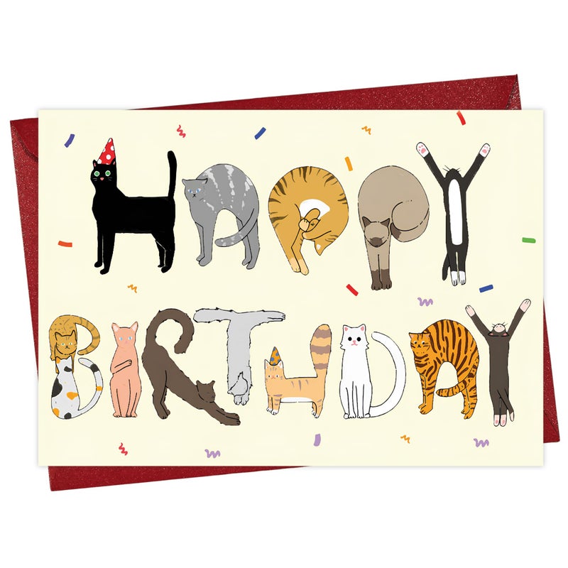 Cheerin Happy Birthday Card for Him or Her - Funny Birthday Card - Humourous Greeting Card - Cat Birthday Card for Cat Lovers Men Women - Image 1