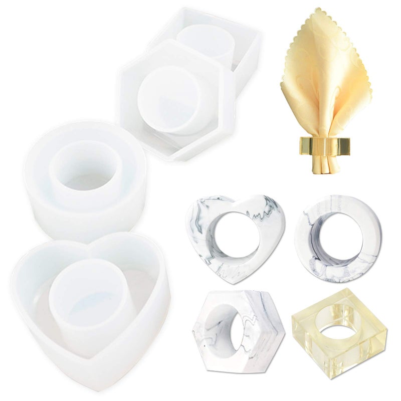 Napkin Rings Resin Mold Set of 4 Silicone Epoxy Resin Casting Mould Napkin Ring Holders DIY Kit Crafts Supplies Decoration for Family Dinners Parties Thanksgiving Christmas Everyday Use