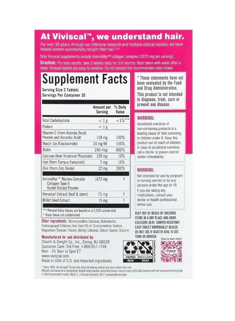Viviscal Hair Growth Supplement 60 Tablets - Image 2