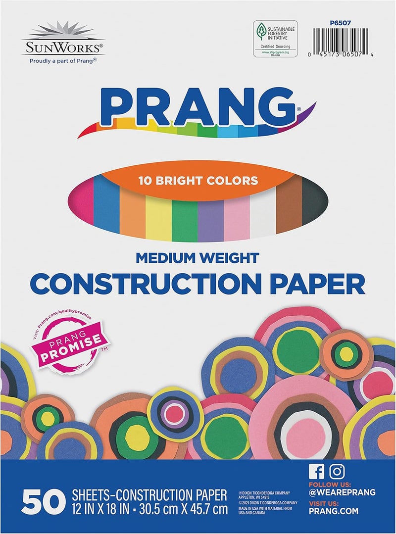 Prang (Formerly SunWorks) Construction Paper, 10 Assorted Colors, 12" x 18", 50 Sheets - Image 1