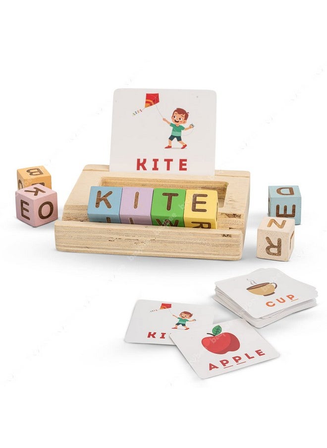 BAYBEE Baybee Alphabet Puzzle for Kids Alphabet Spelling & Reading Words with 26 Flash Cards, 8 Wooden Blocks and Stand | ABC Alphabet Early Learning Educational Puzzle for Boys Girls Kids Age 3-8 Years  - Image 1