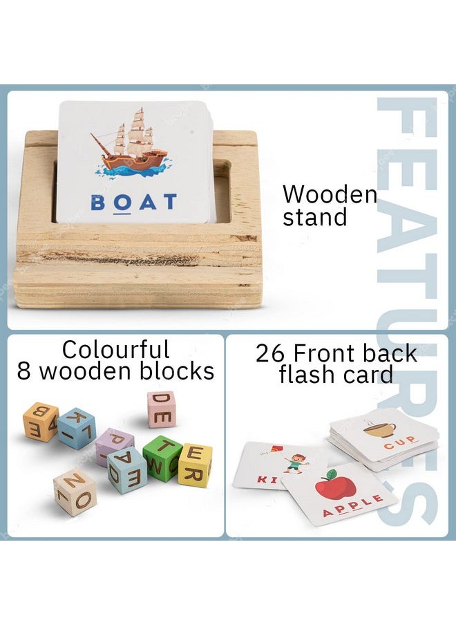 BAYBEE Baybee Alphabet Puzzle for Kids Alphabet Spelling & Reading Words with 26 Flash Cards, 8 Wooden Blocks and Stand | ABC Alphabet Early Learning Educational Puzzle for Boys Girls Kids Age 3-8 Years  - Image 5