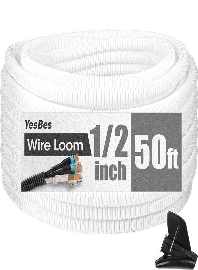 YesBes 50 FT Wire Loom 1/2 Inch, Split Wire Loom Tubing Wire Conduit with Installation Tool, Flexible Wire Protector Tubing - White - Image 1