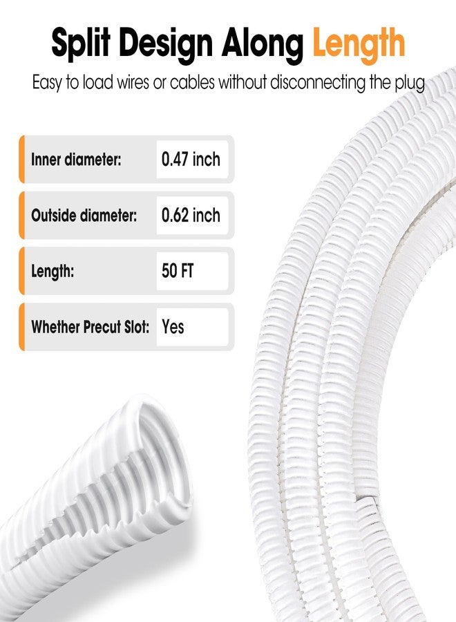 YesBes 50 FT Wire Loom 1/2 Inch, Split Wire Loom Tubing Wire Conduit with Installation Tool, Flexible Wire Protector Tubing - White - Image 3