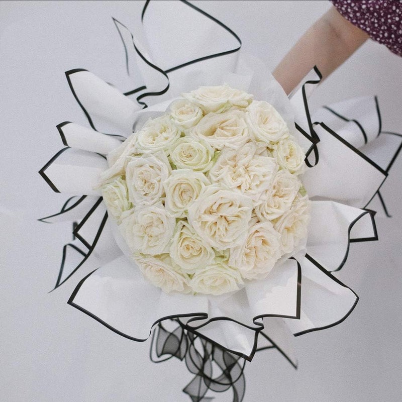 BBJ WRAPS Korean Flower Wrapping Paper Matte Black White Frame Floral Bouquet Wrap for Florist Supplies, 23.6x23.6 Inch - 20 Sheets - Image 2