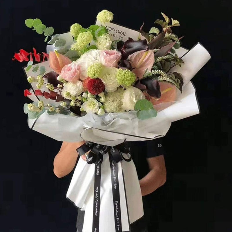 BBJ WRAPS Korean Flower Wrapping Paper Matte Black White Frame Floral Bouquet Wrap for Florist Supplies, 23.6x23.6 Inch - 20 Sheets - Image 5