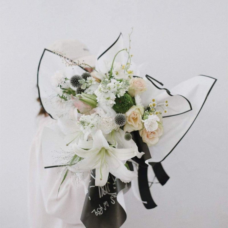 BBJ WRAPS Korean Flower Wrapping Paper Matte Black White Frame Floral Bouquet Wrap for Florist Supplies, 23.6x23.6 Inch - 20 Sheets - Image 3