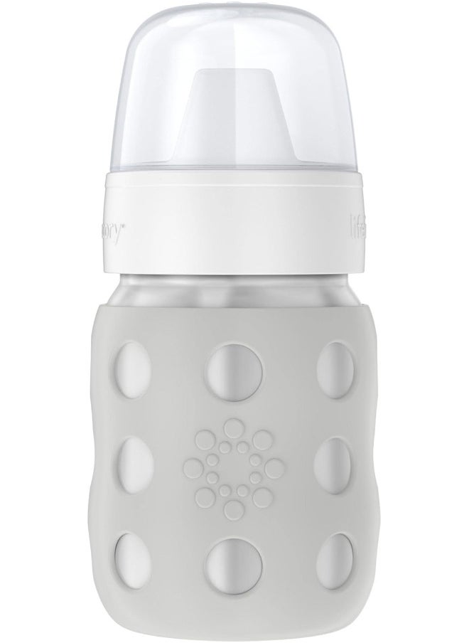 lifefactory Lifefactory 8 Ounce Stainless Steel Vacuum Insulated Wide Neck Baby Bottle with Hard Sippy, Stone Gray  - Image 1