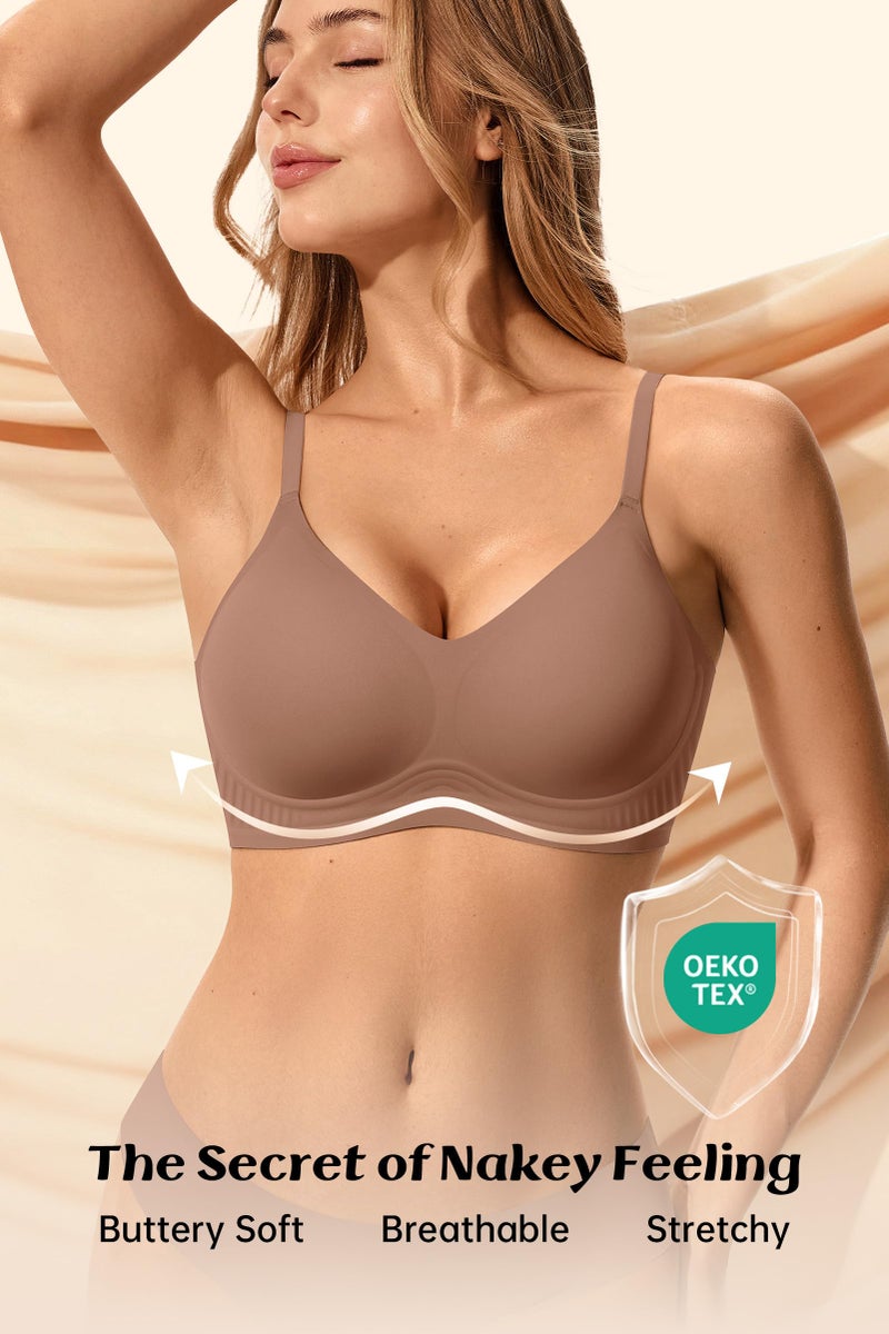 LetsJoli Bralettes for Women with Support and Lift Wireless Jelly Bra Full Coverage Tshirt Everyday Bras(Coffee,M) - Image 5