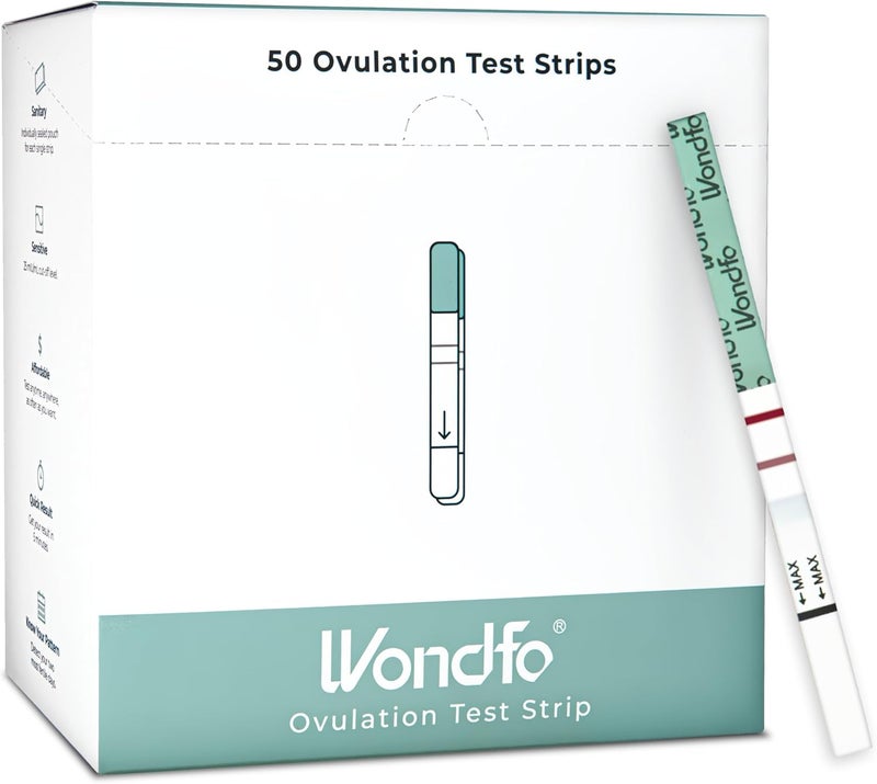 Wondfo شرائط اختبار الإباضة من ووندفو - تتبع خصوبة النساء وتخطيط الحمل مع اكتشاف الدورة لزيادة LH - حساسية عالية ونتائج سريعة في مجموعة منزلية (50 قطعة)