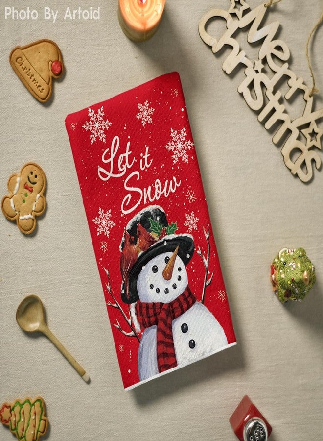 Artoid Mode Red Snowman Let It Snow Winter Kitchen Towels Dish Towels, 18x26 Inch Seasonal Christmas Decoration Hand Towels Set of 2 - Image 3