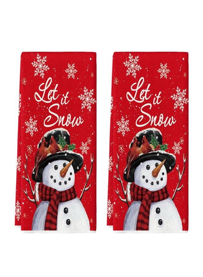 Artoid Mode Red Snowman Let It Snow Winter Kitchen Towels Dish Towels, 18x26 Inch Seasonal Christmas Decoration Hand Towels Set of 2 - Image 1