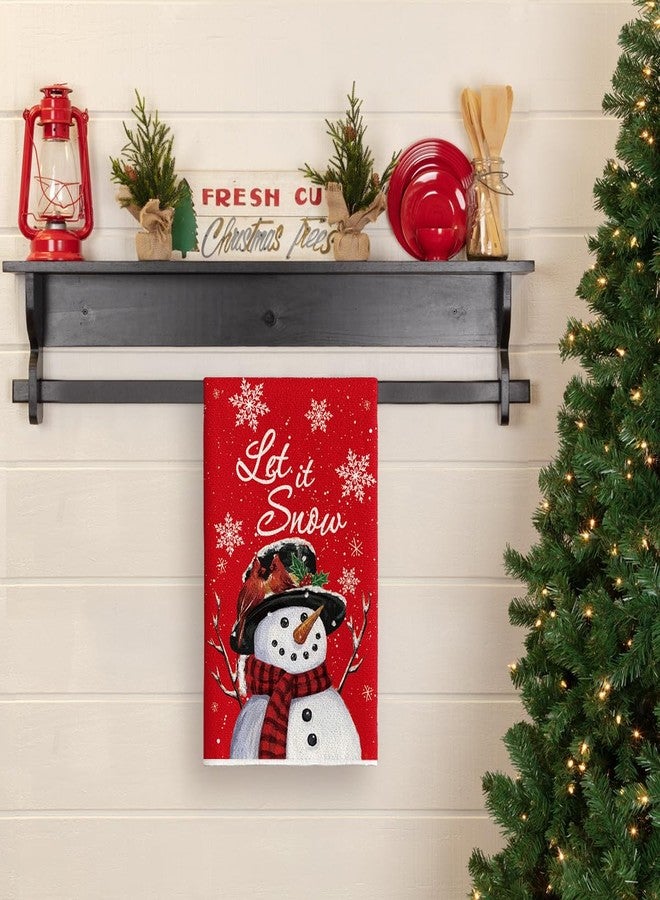 Artoid Mode Red Snowman Let It Snow Winter Kitchen Towels Dish Towels, 18x26 Inch Seasonal Christmas Decoration Hand Towels Set of 2 - Image 4