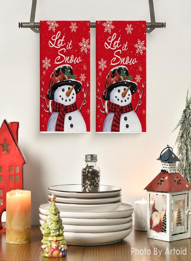Artoid Mode Red Snowman Let It Snow Winter Kitchen Towels Dish Towels, 18x26 Inch Seasonal Christmas Decoration Hand Towels Set of 2 - Image 2