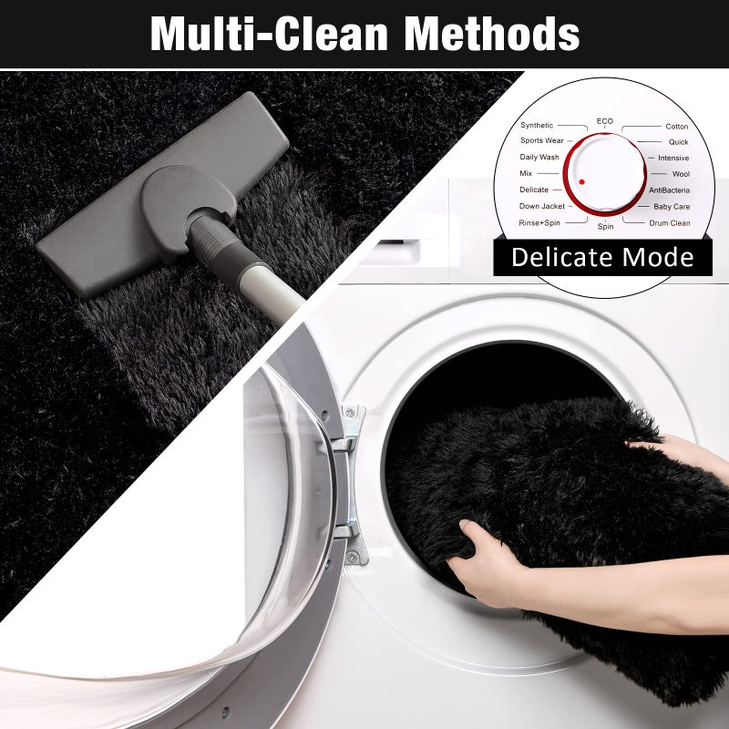 Keeko Small Fluffy Rug for Bedroom  2x4 Black Bedside Runner Rug Non Slip Throw Rugs for Living Room Entryway Shag Fuzzy Faux Fur Washable Area Rug Indoor Carpet for Kids Girls Nursery Room Decor - Image 4