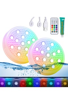 Submersible LED Lights, IP68 Waterproof Pool Light with Suction Cup, Remote, 16 Colors Changing Rechargeable Underwater Lights for Pool, Hot Tub, Aquarium, Pond, Party, Vase, 2 Pcs