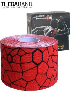 TheraBand Kinesiology Tape Waterproof Physio Tape for Pain Relief Muscle and Joint Support, Standard Roll with Xact Stretch Application Indicators (Red)