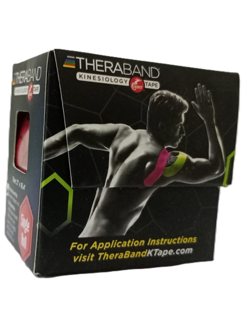 TheraBand - TheraBand Kinesiology Tape Waterproof Physio Tape for Pain Relief Muscle and Joint Support, Standard Roll with Xact Stretch Application Indicators (Red) - Image 1