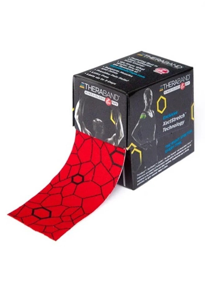 TheraBand - TheraBand Kinesiology Tape Waterproof Physio Tape for Pain Relief Muscle and Joint Support, Standard Roll with Xact Stretch Application Indicators (Red) - Image 1