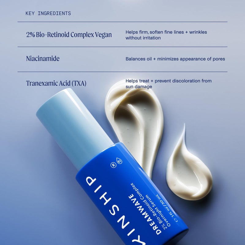 Kinship Dream Wave 2% Bio-Retinoid Overnight Ultra Hydrating Serum for Face | Retinol for Sensitive Skin | Anti Aging Niacinamide + Tranexamic Acid | Smooth Wrinkles | Redness Reducing Skin Care 1 Oz - Image 2