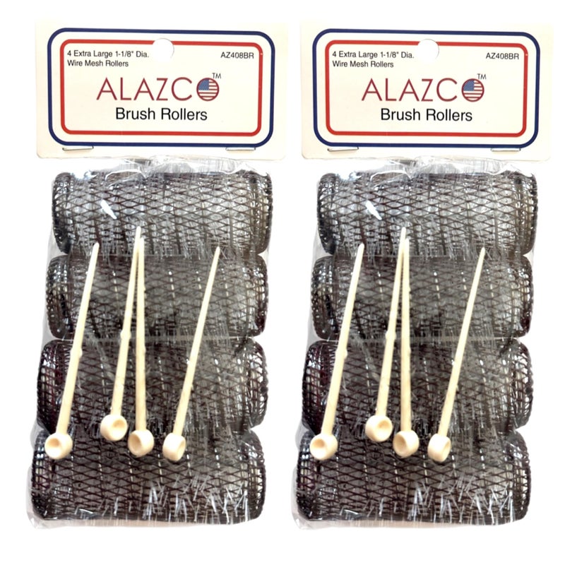 ALAZCO 8 pc Vintage Style Hair Rollers XLarge BRUSH ROLLERS & 8 PINS (8 XL Rollers) - Image 1