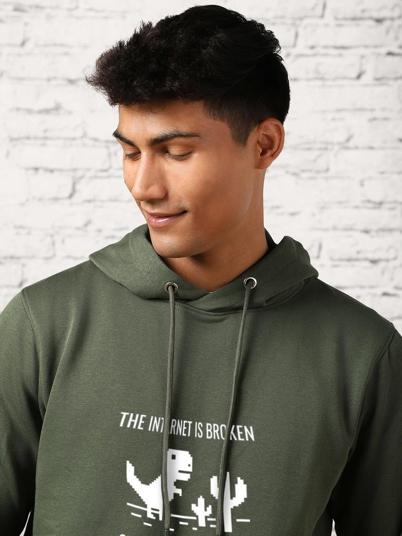 NOBERO Men's Cotton Blend Neck Hooded Regular Fit Sweatshirt (1M-TWHO-C0218_Olive Green_2XL) - Image 2
