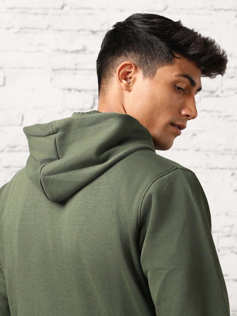 NOBERO Men's Cotton Blend Neck Hooded Regular Fit Sweatshirt (1M-TWHO-C0218_Olive Green_2XL) - Image 3