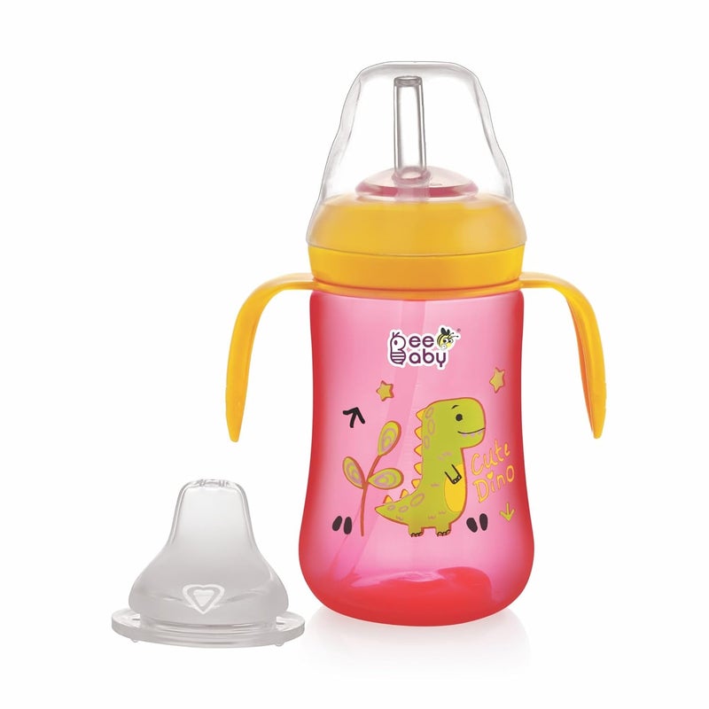 Beebaby كوب شرب للأطفال 2 في 1 مع فوهة وشفاطة، قابل للتبديل، مقاوم للتسرب، سهل الحمل للأطفال الصغار. خالي من BPA بنسبة 100%. (وردي، 240 مل) - Image 1
