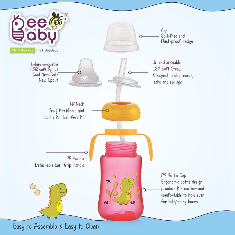 Beebaby كوب شرب للأطفال 2 في 1 مع فوهة وشفاطة، قابل للتبديل، مقاوم للتسرب، سهل الحمل للأطفال الصغار. خالي من BPA بنسبة 100%. (وردي، 240 مل) - Image 3