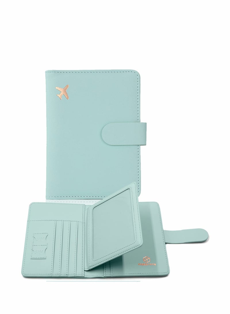 Barakah Passport Holder, Card Slots, Creative Aircraft Certificate Storage Bag, Cute Passport Cover for Women and Men, Waterproof Rfid Blocking Travel Wallet (Aqua green) - Image 1