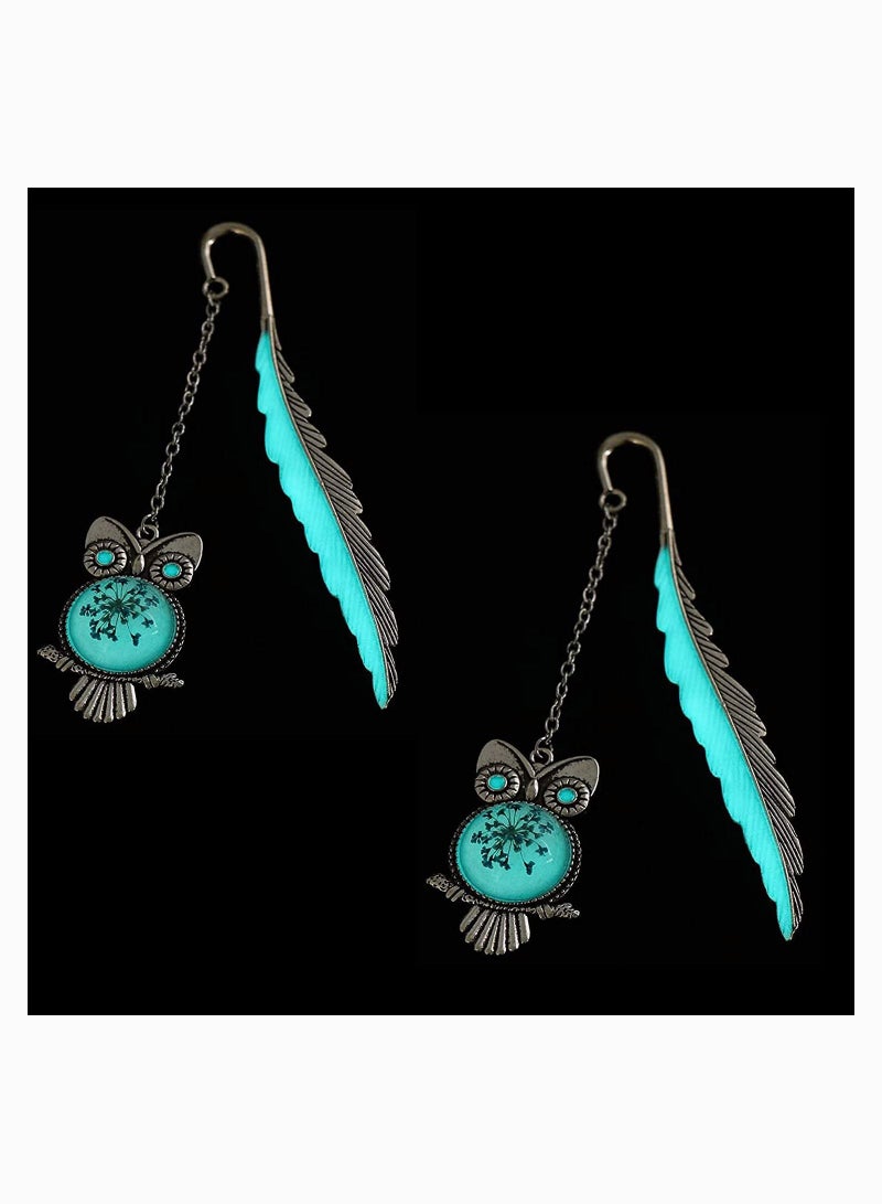 SYOSI Bookmark Metal Retro Feather Owl Luminous Mark Friend Funny Glow in The Dark Cute Women Men Unique Pretty Separator Book Lovers Girls Kids Adults Gift - Image 1