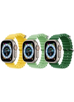 IAF Silicone Ocean Band Strap Yellow , Silicone Ocean Band Strap Mint Green and Silicone Ocean Band Strap Green for Apple Watch Ultra 8 49mm Set of 3 
