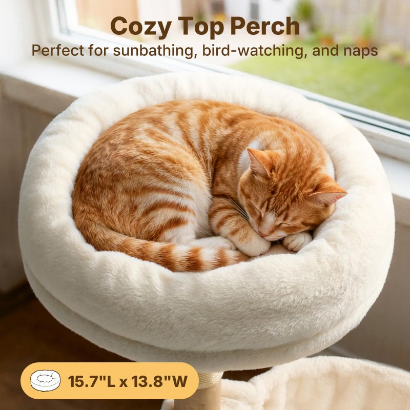Veehoo Wood Cat Tree, Aesthetic Modern Cat Tree Tower with Scratching Posts, Luxury Cat Condo with Large Hammock and Soft Plush Perch for Indoor Cats - Image 3