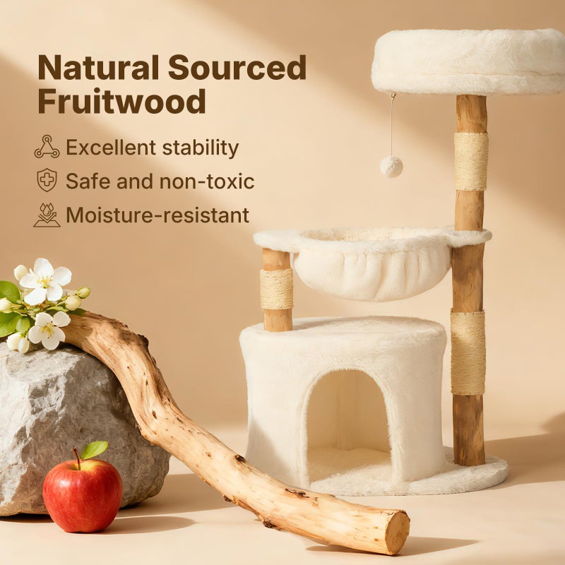 Veehoo Wood Cat Tree, Aesthetic Modern Cat Tree Tower with Scratching Posts, Luxury Cat Condo with Large Hammock and Soft Plush Perch for Indoor Cats - Image 2