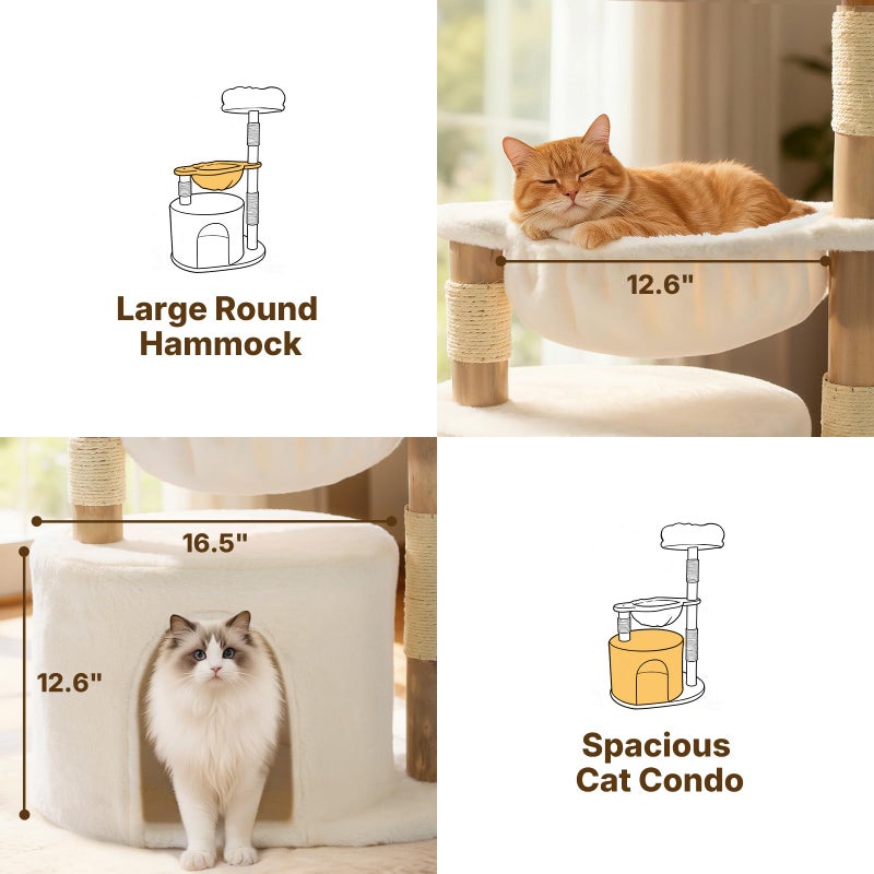 Veehoo Wood Cat Tree, Aesthetic Modern Cat Tree Tower with Scratching Posts, Luxury Cat Condo with Large Hammock and Soft Plush Perch for Indoor Cats - Image 4