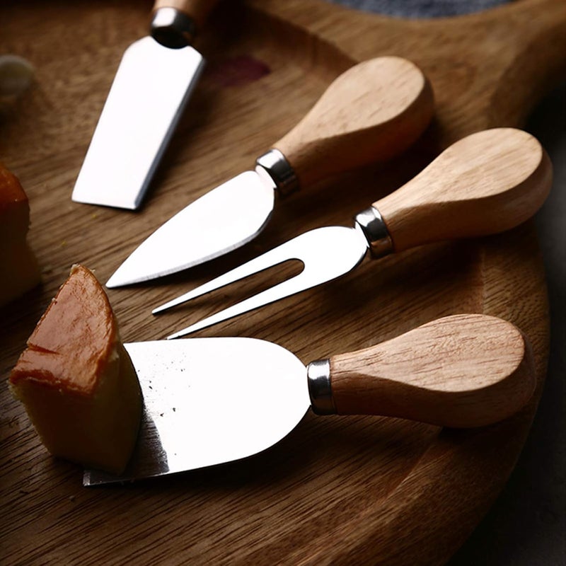 FASHION.HOME Premium Cheese Knife Set with Wooden Handle Stainless Steel Fork for Cutting Cheese, Butter, Pizza and Dessert – by FASHION.HOME (Random Colors), (4pec)) - Image 5