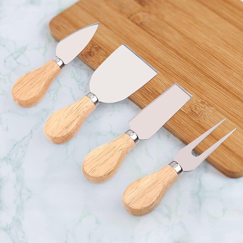 FASHION.HOME Premium Cheese Knife Set with Wooden Handle Stainless Steel Fork for Cutting Cheese, Butter, Pizza and Dessert – by FASHION.HOME (Random Colors), (4pec)) - Image 3