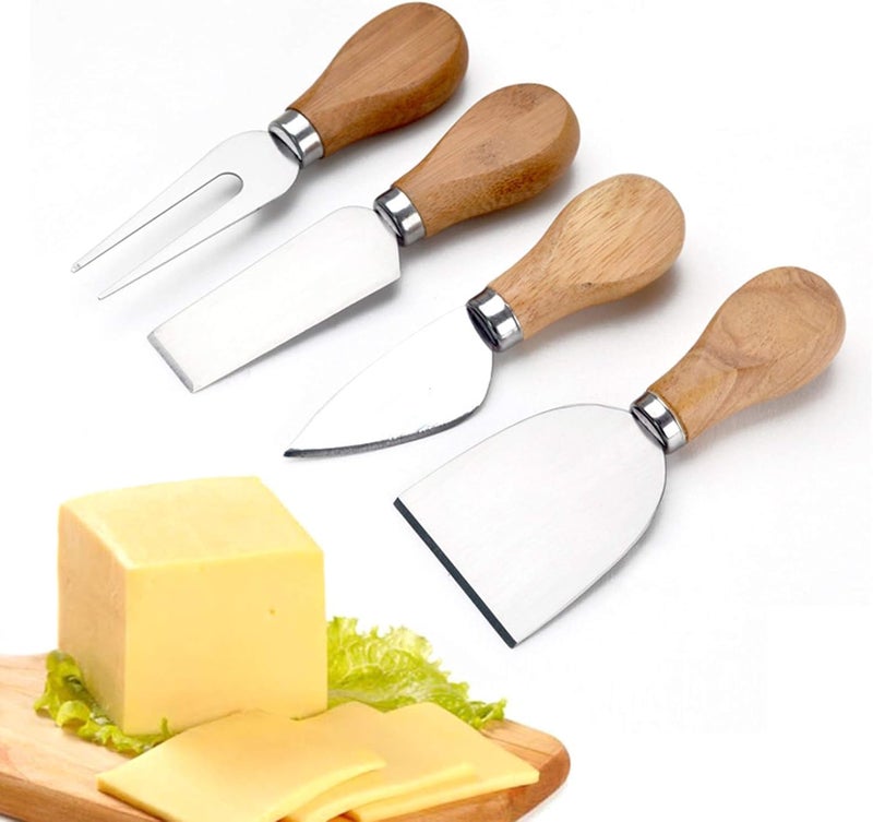 FASHION.HOME Premium Cheese Knife Set with Wooden Handle Stainless Steel Fork for Cutting Cheese, Butter, Pizza and Dessert – by FASHION.HOME (Random Colors), (4pec)) - Image 1